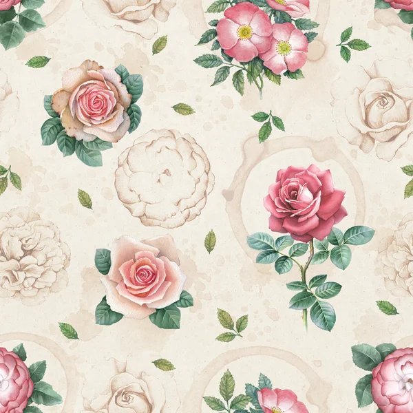 Acquerello rosa fiori illustrazione. Modello senza cuciture — Foto Stock