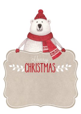Kutup ayısı suluboya çizimi. Noel için mükemmel