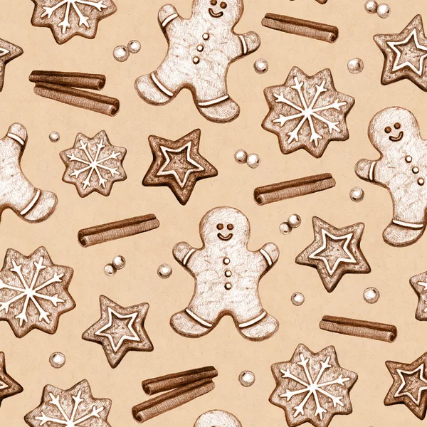 Modello Biscotti di pan di zenzero e spezie natalizie — Foto Stock