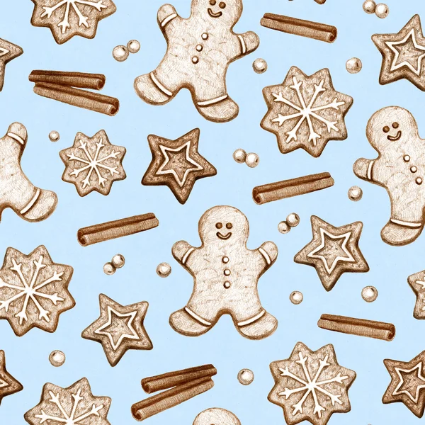 パターンのジンジャーブレッドのクッキーとクリスマス スパイス — ストック写真