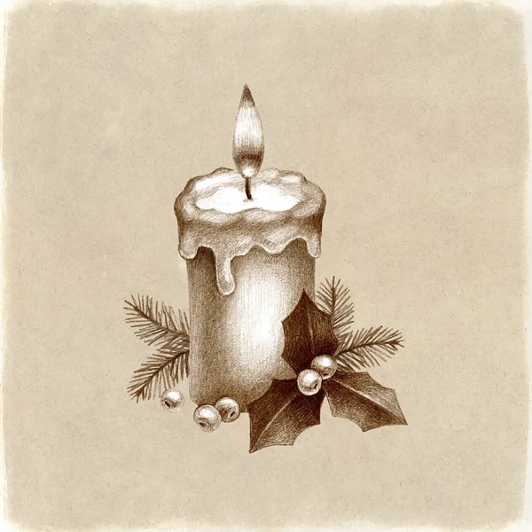 Christmas candle with decor — Stock Photo, Image