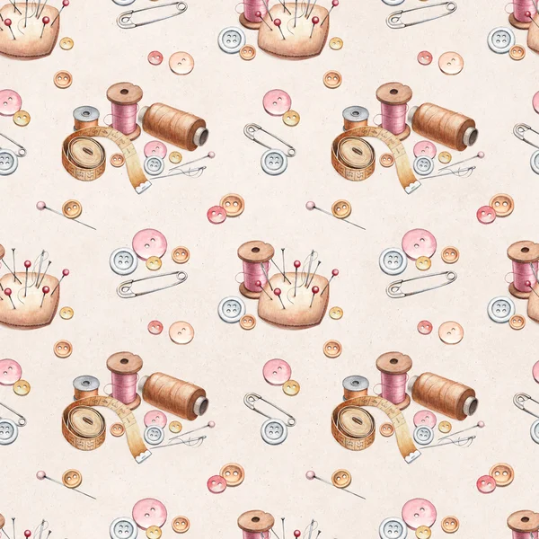 Seamless pattern with illustrations of sewing tools — Stock Photo, Image