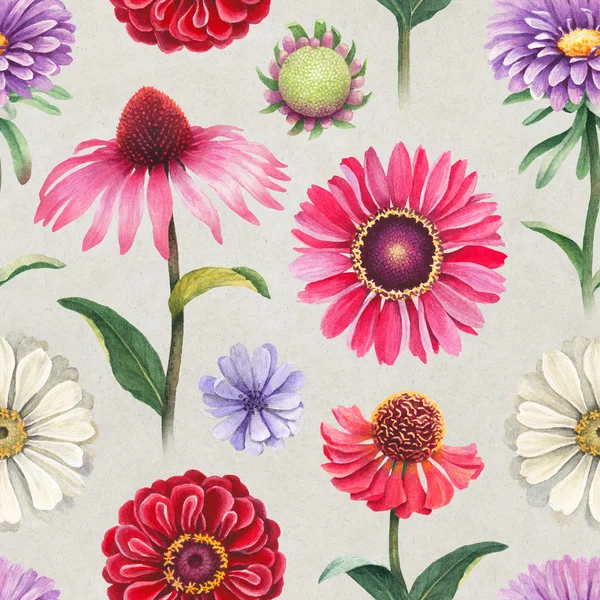 Pattern with watercolor flowers — Stock Photo, Image