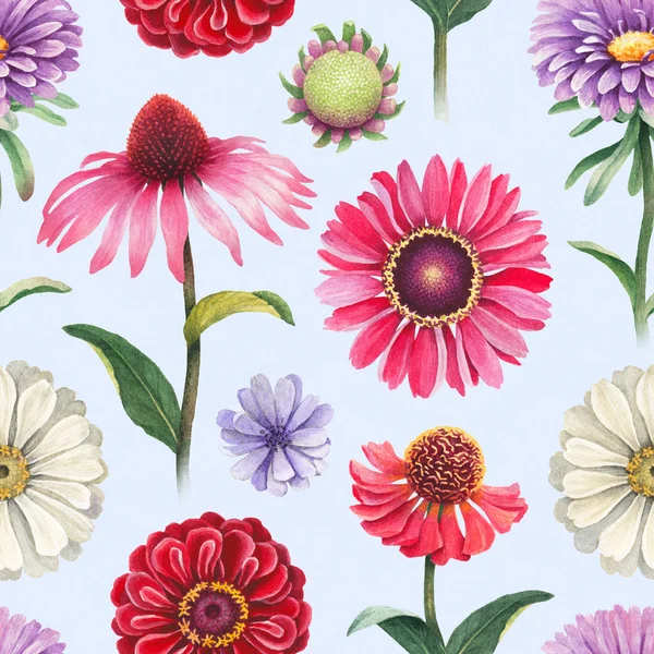 Pattern with watercolor flowers — Stock Photo, Image