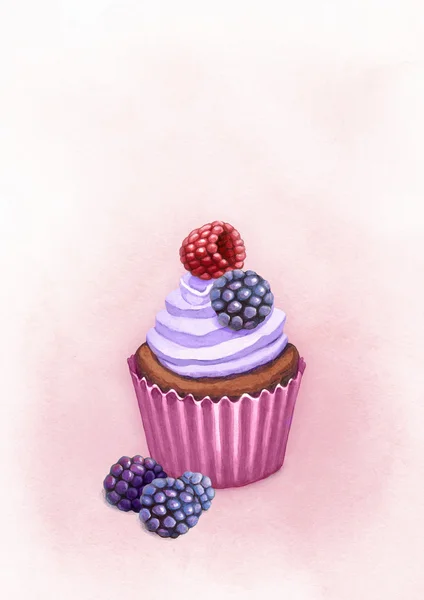 Ακουαρέλα γευστικό cupcake — Φωτογραφία Αρχείου