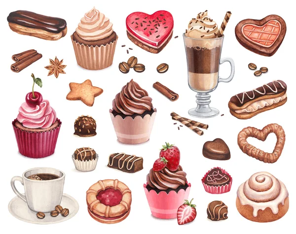 Set di caffè e cupcake — Foto Stock