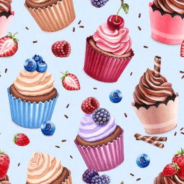 elle çizilmiş cupcakes desen