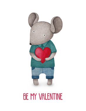 Suluboya sevimli fare kartı