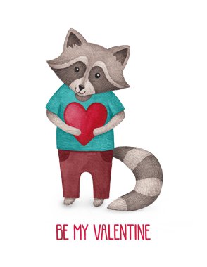 Sulu Boya şirin Rakun kartı