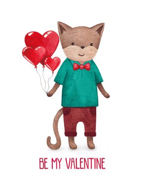 Balonlar kartı ile şirin kedi