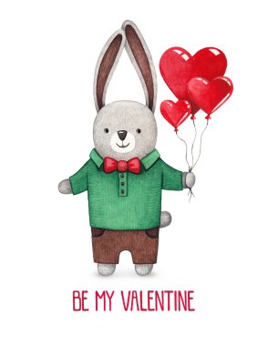 Sevimli tavşan kart baloons kartı ile