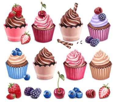 Çilek kümesi ile cupcakes