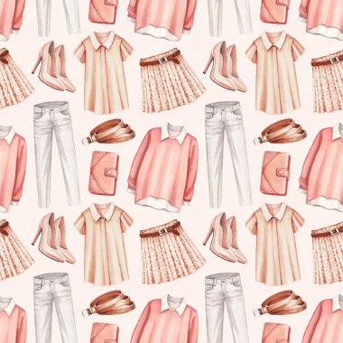 Suluboya moda illüstrasyon. Seamless modeli 