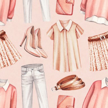 Suluboya moda illüstrasyon. Seamless modeli 