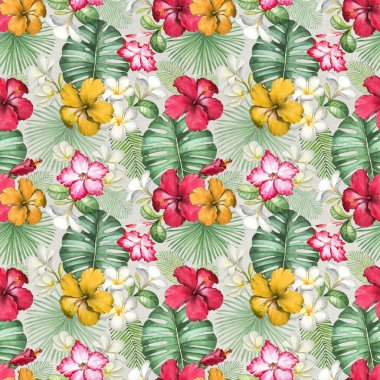 Sulu Boya Dikişsiz tropikal desen