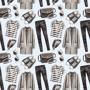 Suluboya moda illüstrasyon. Seamless modeli