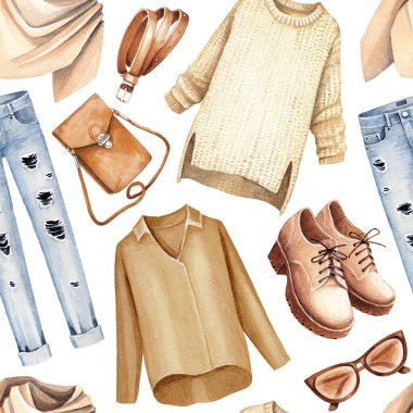 Suluboya moda illüstrasyon. Seamless modeli