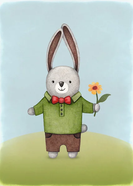 Cute rabbit with flower — Stock Photo, Image