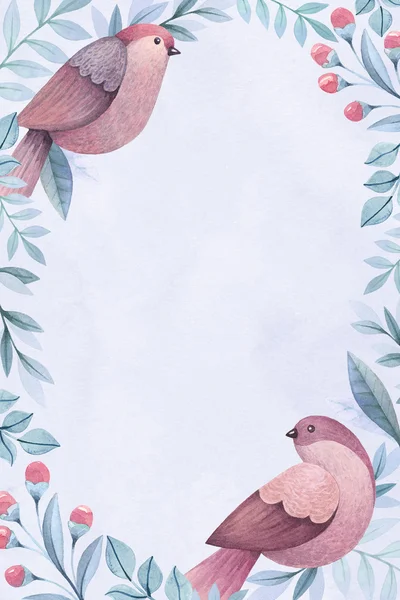 새와 꽃 수채화 카드 — 스톡 사진