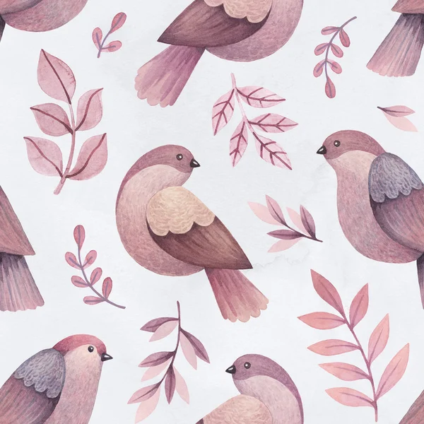 Vogels en bladeren patroon — Stockfoto