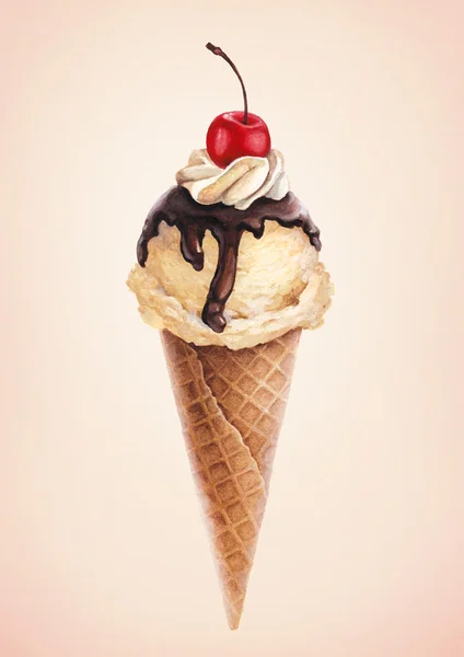手描き水彩アイスクリーム — ストック写真