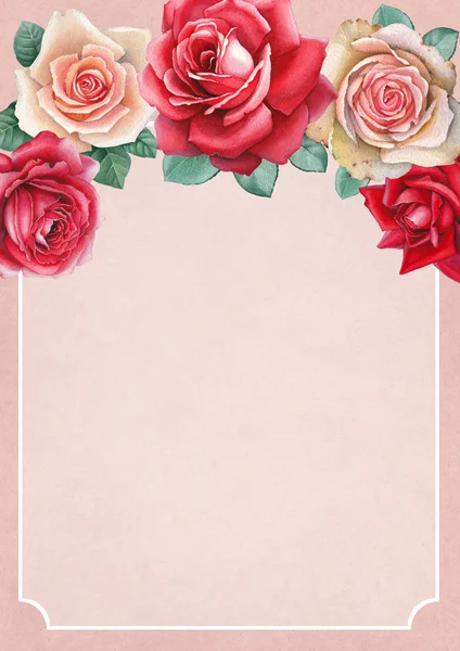 Aquarell Rose Blumen Karte — Stockfoto