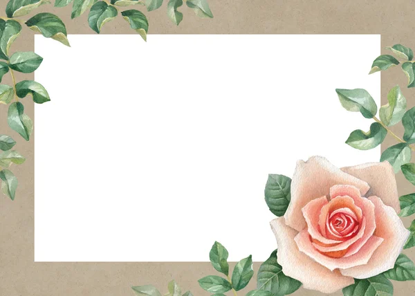 Tarjeta de flores de rosa acuarela — Foto de Stock