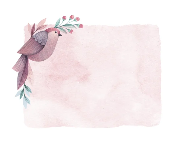 Carte oiseaux et fleurs aquarelle — Photo