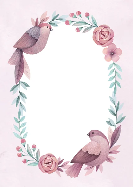 Carte oiseaux et fleurs aquarelle — Photo