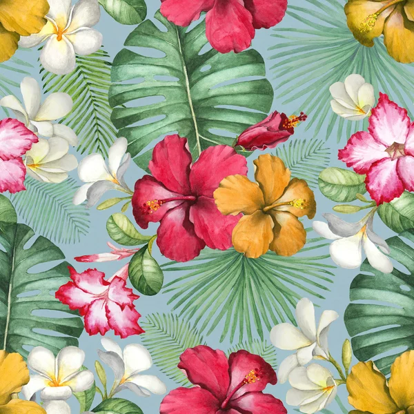 Watercolor tropical flowers pattern — Stock Photo, Image