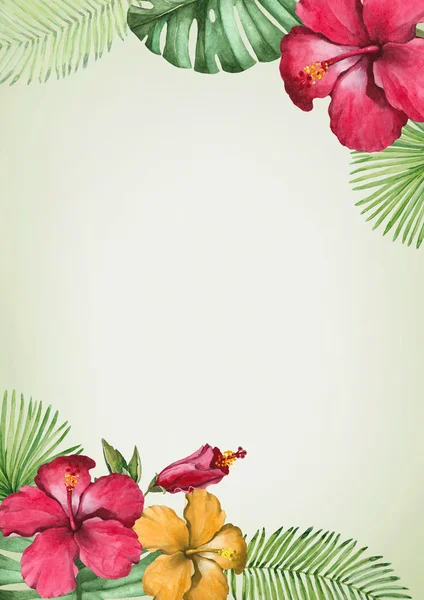 Watercolor tropical flowers card — Stock Photo, Image