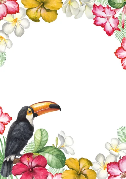Tropische bloemen en een vogel-kaart — Stockfoto