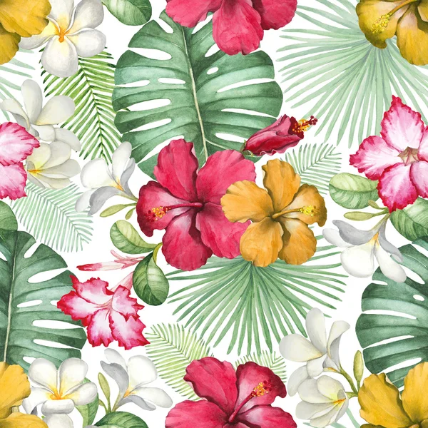 Watercolor tropical flowers pattern — Stock Photo, Image