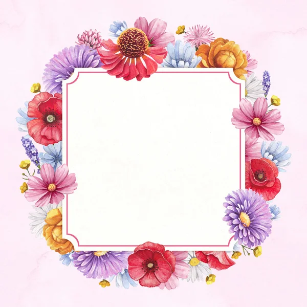 Wilde bloemen krans frame kaart. — Stockfoto