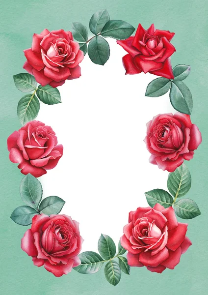 Rózsa virágok koszorút kártya — Stock Fotó