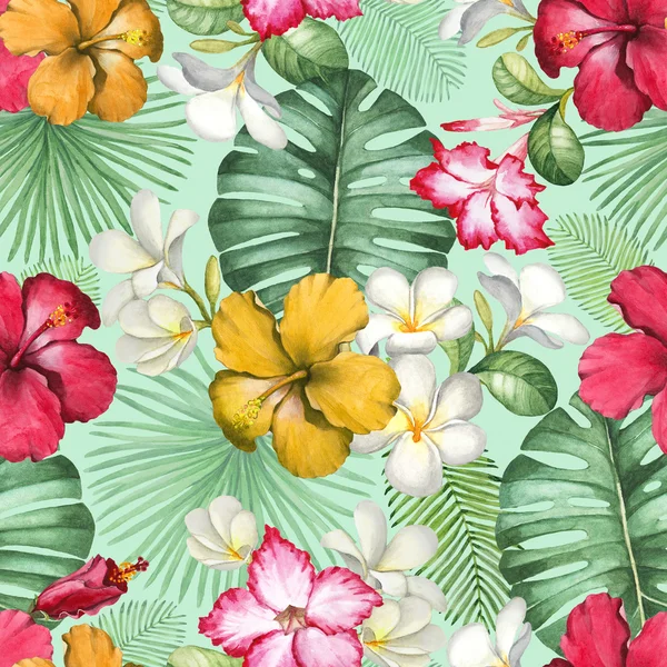 Акварель Тропічні квіти візерунок — стокове фото