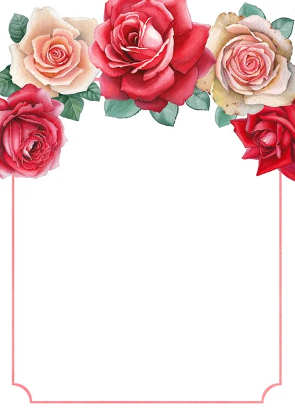 Ακουαρέλα ροδαλά λουλούδια κάρτα — Φωτογραφία Αρχείου