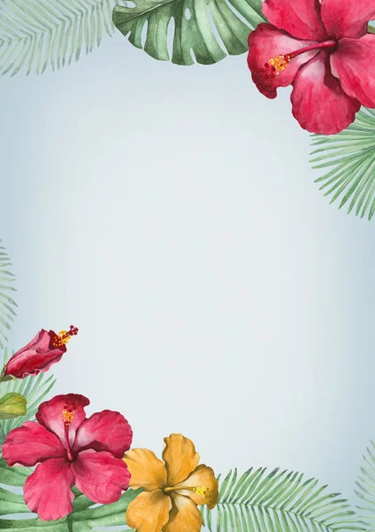 Tło z akwarela tropikalne kwiaty — Zdjęcie stockowe