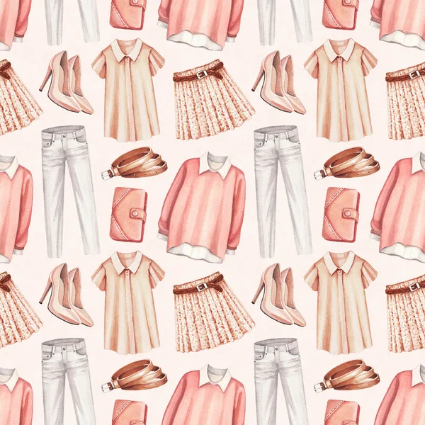 Suluboya moda illüstrasyon. Seamless modeli 