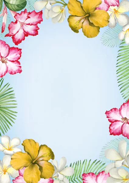 Background with watercolor tropical flowers. — Stock Photo, Image