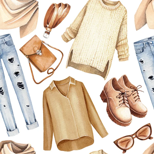 Suluboya moda illüstrasyon. Seamless modeli