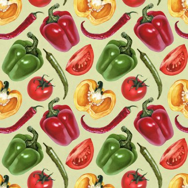 desen suluboya domates, kırmızı biber ile