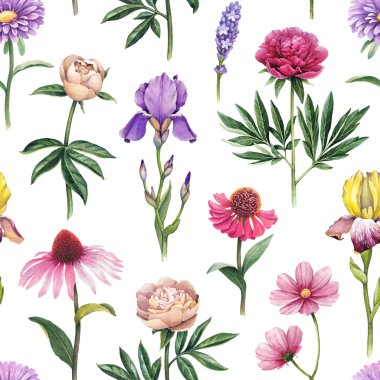 Watercolor flowers pattern clipart