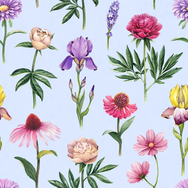 Watercolor flowers pattern — Stock Photo, Image