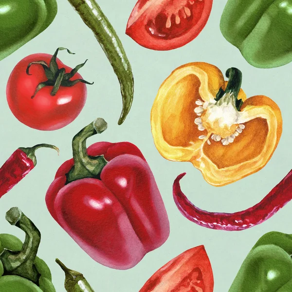 水彩トマト、パプリカとパターン — ストック写真