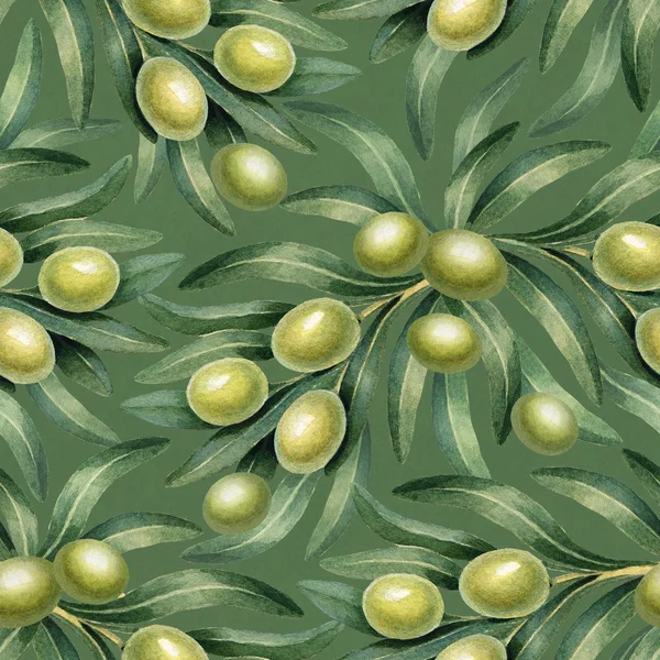 Pattern with watercolor olives — Stock Photo, Image