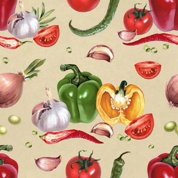 Pattern with watercolor vegetables — Stock Photo, Image