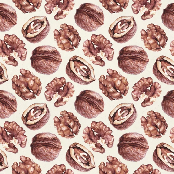 Pattern with watercolor  walnuts — Stock Photo, Image