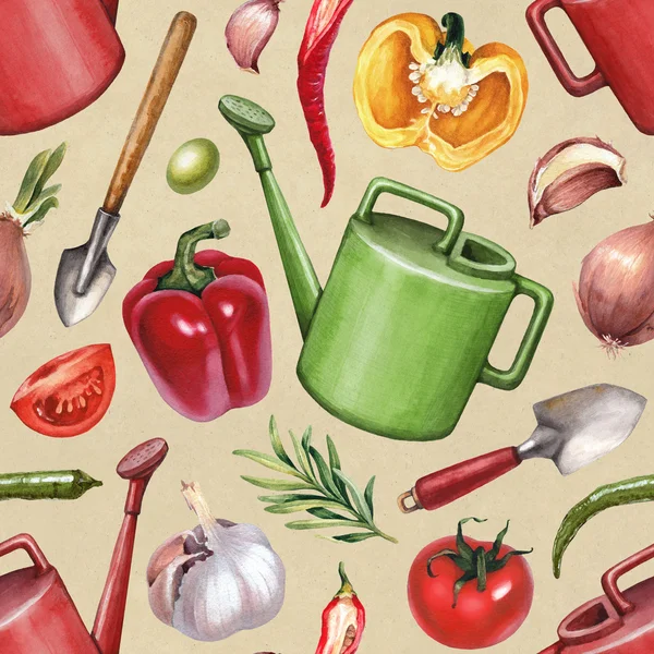 Garden tools and vegetables pattern