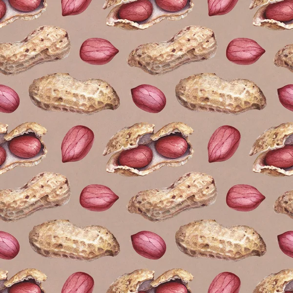 Seamless pattern with watercolor illustrations of peanuts — Stock Photo, Image